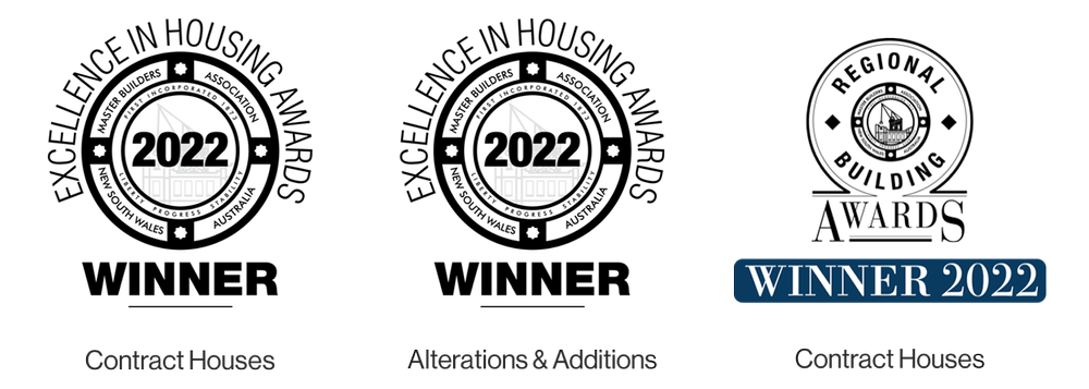 Master Builders Association NSW Excellence in Housing Awards 2022 winner — Contract Houses and Alterations & Additions, plus Regional Building Awards Winner 2022